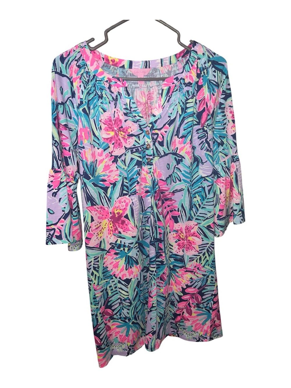 Lilly Pulitzer Pink, Aqua & Lavender Tropical Floral Tunic/Dress